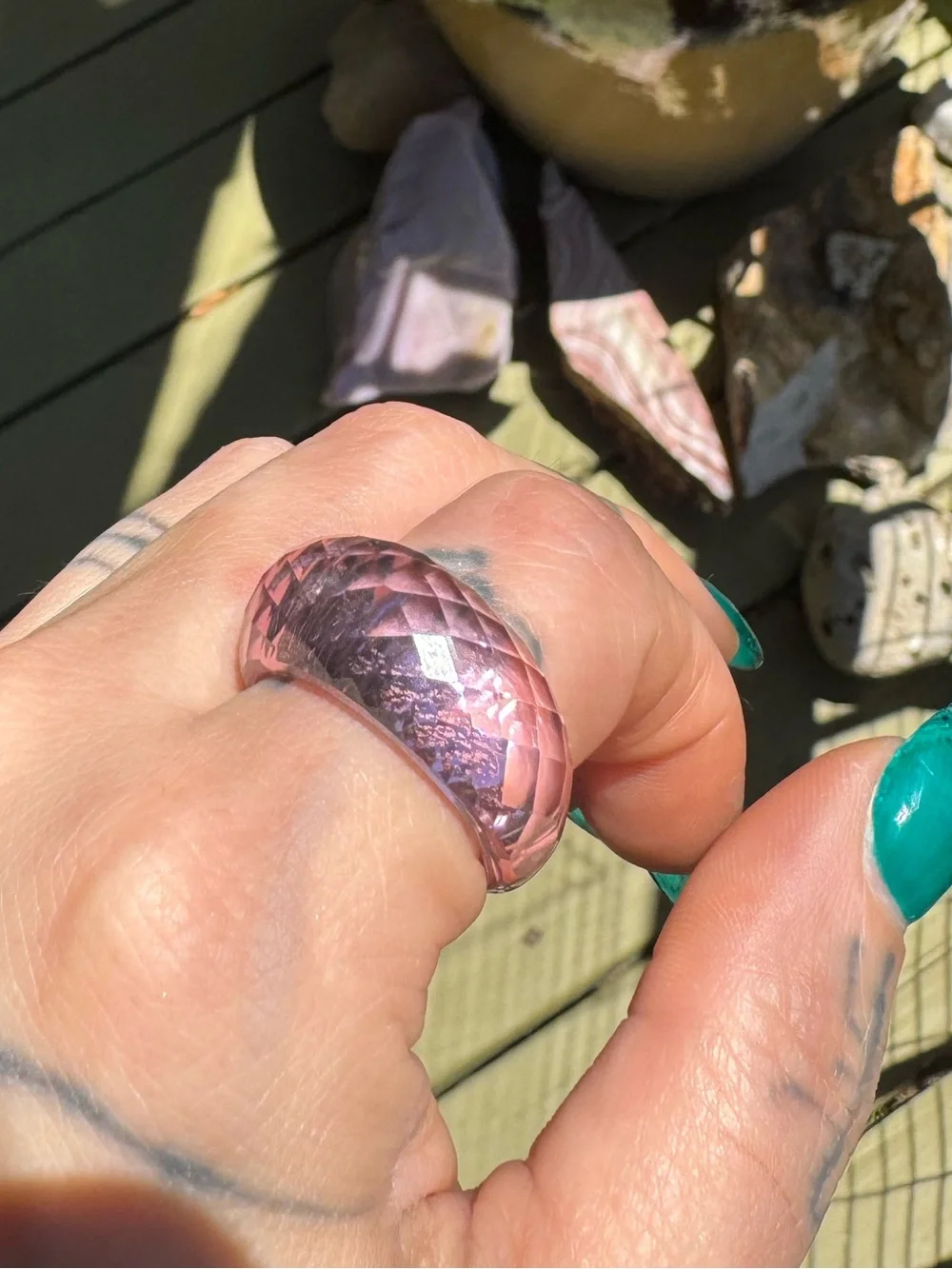 Stunning Swarovski Glass Faceted Pink Dome Ring size 8